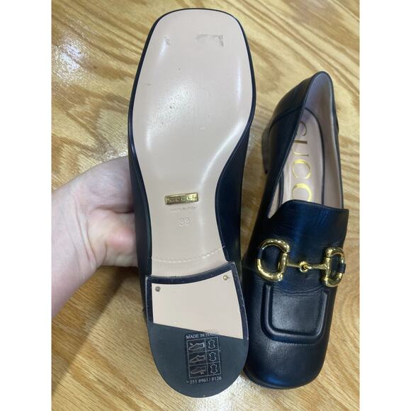Gucci Loafers Women's 8 Black Leather Slip On Square Toe Block Heel Formal S32 - Picture 9 of 15